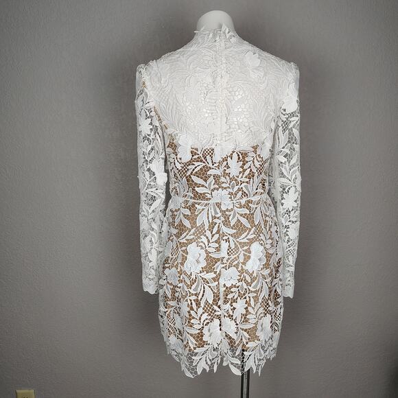 Jenny Yoo Lace White Samira Long Sleeve Mock Neck Mini Dress Size 8 Bride - Picture 4 of 16